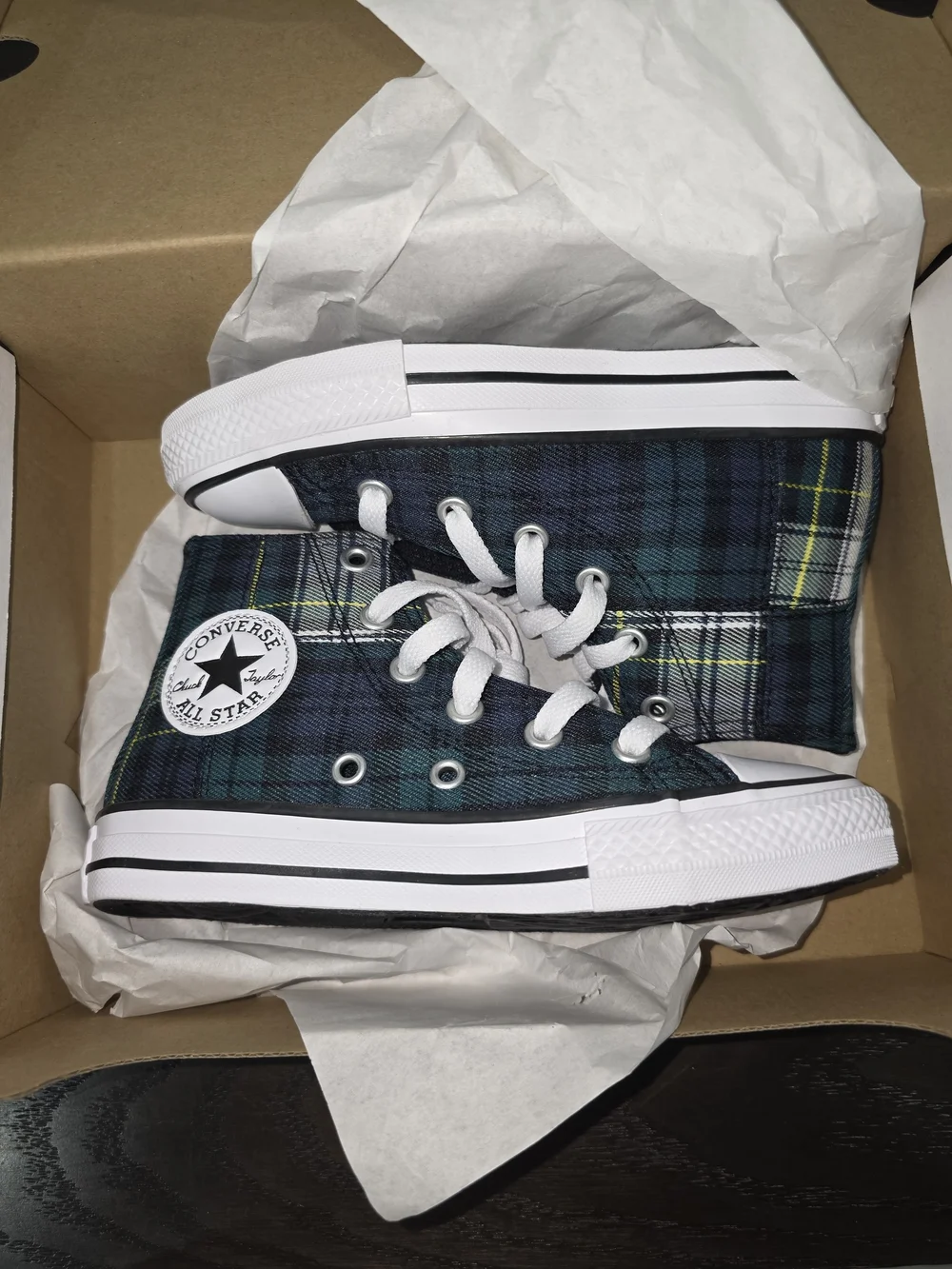 Converse All Star Navy Green Plaid High Top Sneakers